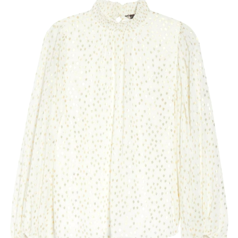 Foil Dot Balloon Sleeve Blouse, sz Small